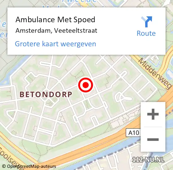 Locatie op kaart van de 112 melding: Ambulance Met Spoed Naar Amsterdam, Veeteeltstraat op 14 mei 2024 10:31