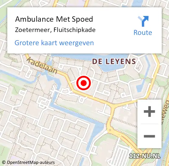 Locatie op kaart van de 112 melding: Ambulance Met Spoed Naar Zoetermeer, Fluitschipkade op 14 mei 2024 10:37