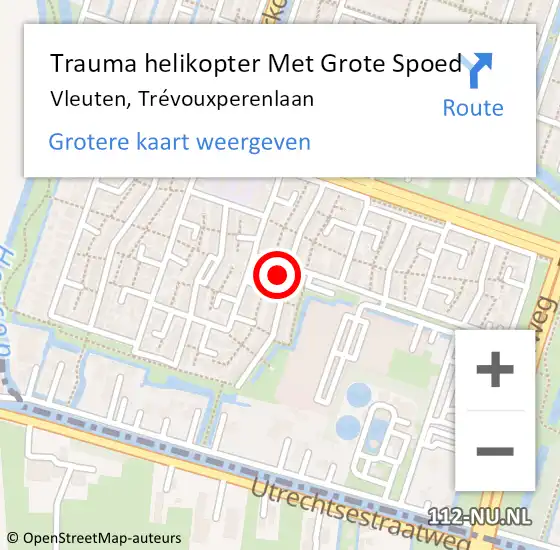 Locatie op kaart van de 112 melding: Trauma helikopter Met Grote Spoed Naar Vleuten, Trévouxperenlaan op 14 mei 2024 10:42