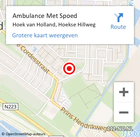 Locatie op kaart van de 112 melding: Ambulance Met Spoed Naar Hoek van Holland, Hoekse Hillweg op 14 mei 2024 10:52