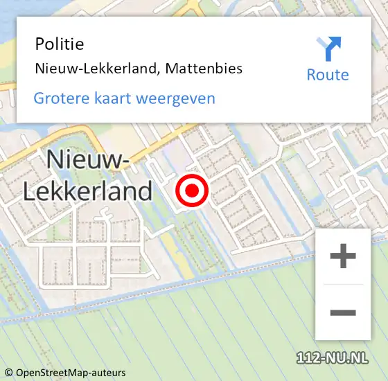 Locatie op kaart van de 112 melding: Politie Nieuw-Lekkerland, Mattenbies op 14 mei 2024 11:13