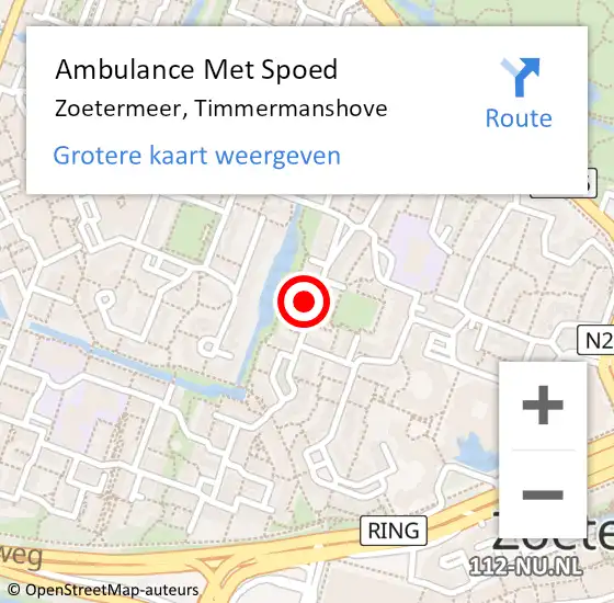 Locatie op kaart van de 112 melding: Ambulance Met Spoed Naar Zoetermeer, Timmermanshove op 14 mei 2024 11:28