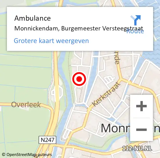 Locatie op kaart van de 112 melding: Ambulance Monnickendam, Burgemeester Versteegstraat op 14 mei 2024 11:32