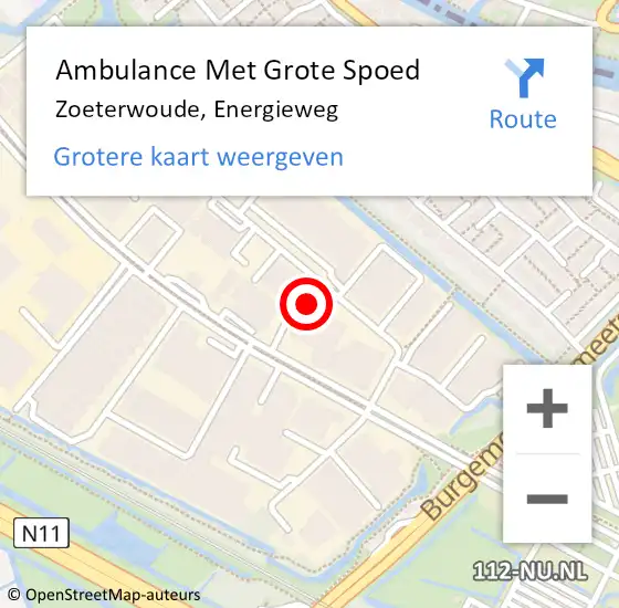 Locatie op kaart van de 112 melding: Ambulance Met Grote Spoed Naar Zoeterwoude, Energieweg op 14 mei 2024 11:41