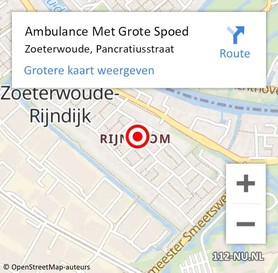Locatie op kaart van de 112 melding: Ambulance Met Grote Spoed Naar Zoeterwoude, Pancratiusstraat op 14 mei 2024 11:42