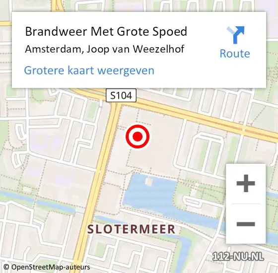 Locatie op kaart van de 112 melding: Brandweer Met Grote Spoed Naar Amsterdam, Joop van Weezelhof op 14 mei 2024 11:47