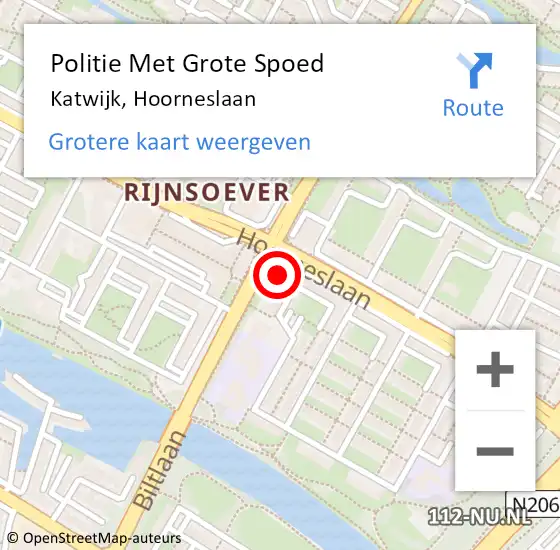 Locatie op kaart van de 112 melding: Politie Met Grote Spoed Naar Katwijk, Hoorneslaan op 14 mei 2024 11:54