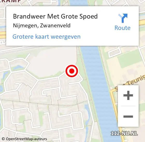 Locatie op kaart van de 112 melding: Brandweer Met Grote Spoed Naar Nijmegen, Zwanenveld op 14 mei 2024 11:58
