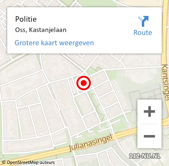 Locatie op kaart van de 112 melding: Politie Oss, Kastanjelaan op 14 mei 2024 12:03