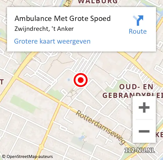 Locatie op kaart van de 112 melding: Ambulance Met Grote Spoed Naar Zwijndrecht, 't Anker op 14 mei 2024 12:06