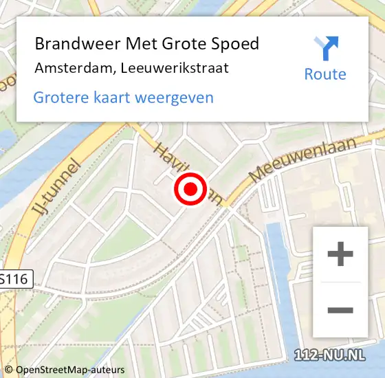 Locatie op kaart van de 112 melding: Brandweer Met Grote Spoed Naar Amsterdam, Leeuwerikstraat op 14 mei 2024 12:08
