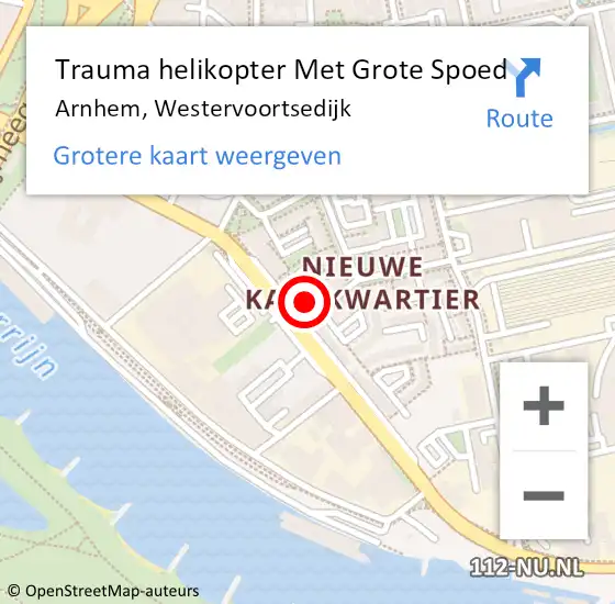 Locatie op kaart van de 112 melding: Trauma helikopter Met Grote Spoed Naar Arnhem, Westervoortsedijk op 14 mei 2024 12:10