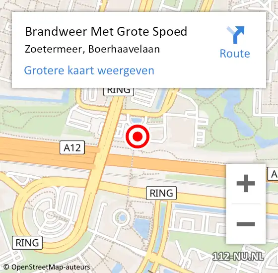 Locatie op kaart van de 112 melding: Brandweer Met Grote Spoed Naar Zoetermeer, Boerhaavelaan op 14 mei 2024 12:23