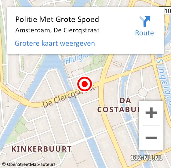 Locatie op kaart van de 112 melding: Politie Met Grote Spoed Naar Amsterdam, De Clercqstraat op 14 mei 2024 12:29