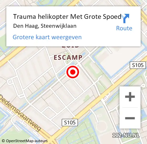 Locatie op kaart van de 112 melding: Trauma helikopter Met Grote Spoed Naar Den Haag, Steenwijklaan op 14 mei 2024 12:33
