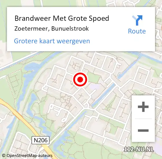 Locatie op kaart van de 112 melding: Brandweer Met Grote Spoed Naar Zoetermeer, Bunuelstrook op 14 mei 2024 12:38