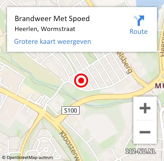 Locatie op kaart van de 112 melding: Brandweer Met Spoed Naar Heerlen, Wormstraat op 14 mei 2024 12:53