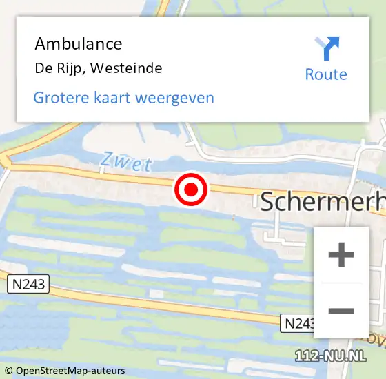 Locatie op kaart van de 112 melding: Ambulance De Rijp, Westeinde op 14 mei 2024 12:57