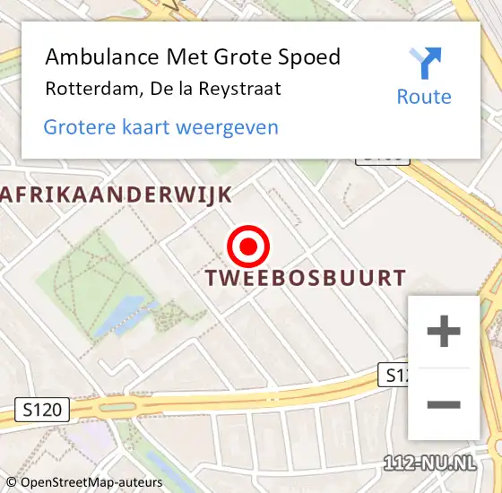 Locatie op kaart van de 112 melding: Ambulance Met Grote Spoed Naar Rotterdam, De la Reystraat op 14 mei 2024 12:58