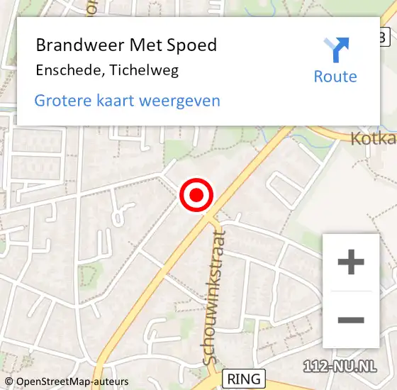 Locatie op kaart van de 112 melding: Brandweer Met Spoed Naar Enschede, Tichelweg op 14 mei 2024 13:07