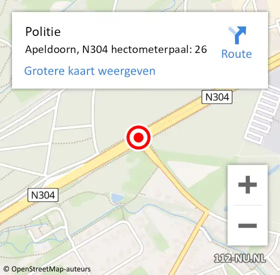 Locatie op kaart van de 112 melding: Politie Apeldoorn, N304 hectometerpaal: 26 op 14 mei 2024 13:15