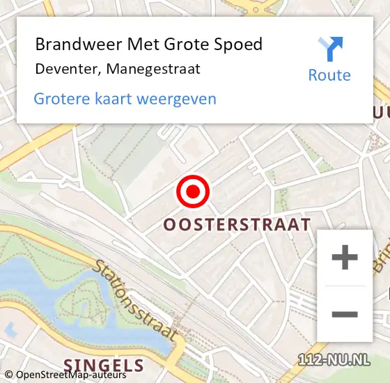 Locatie op kaart van de 112 melding: Brandweer Met Grote Spoed Naar Deventer, Manegestraat op 14 mei 2024 13:23