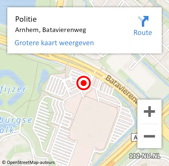 Locatie op kaart van de 112 melding: Politie Arnhem, Batavierenweg op 14 mei 2024 13:33