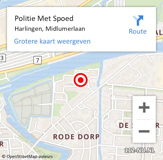 Locatie op kaart van de 112 melding: Politie Met Spoed Naar Harlingen, Midlumerlaan op 14 mei 2024 13:35