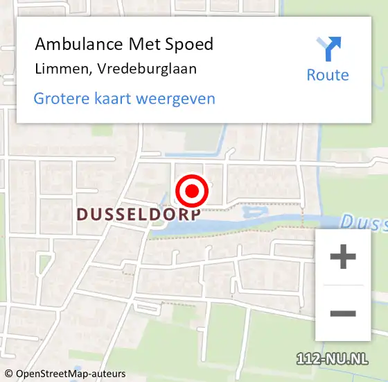 Locatie op kaart van de 112 melding: Ambulance Met Spoed Naar Limmen, Vredeburglaan op 14 mei 2024 13:43