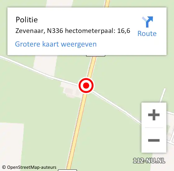 Locatie op kaart van de 112 melding: Politie Zevenaar, N336 hectometerpaal: 16,6 op 14 mei 2024 14:02