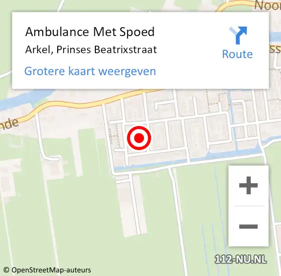Locatie op kaart van de 112 melding: Ambulance Met Spoed Naar Arkel, Prinses Beatrixstraat op 14 mei 2024 14:05