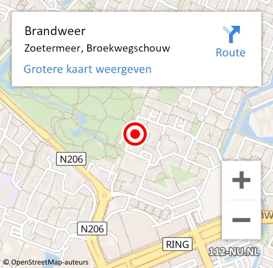 Locatie op kaart van de 112 melding: Brandweer Zoetermeer, Broekwegschouw op 14 mei 2024 14:10