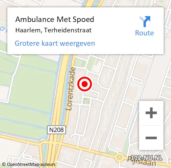 Locatie op kaart van de 112 melding: Ambulance Met Spoed Naar Haarlem, Terheidenstraat op 14 mei 2024 14:13