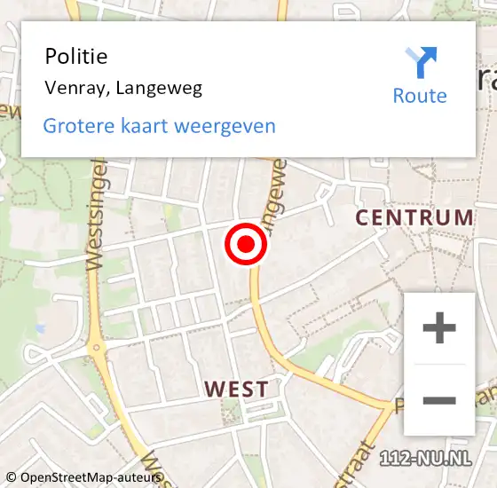 Locatie op kaart van de 112 melding: Politie Venray, Langeweg op 14 mei 2024 14:29
