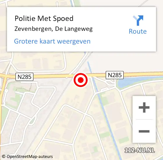 Locatie op kaart van de 112 melding: Politie Met Spoed Naar Zevenbergen, De Langeweg op 14 mei 2024 14:43