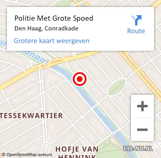 Locatie op kaart van de 112 melding: Politie Met Grote Spoed Naar Den Haag, Conradkade op 14 mei 2024 14:44