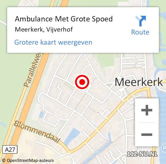 Locatie op kaart van de 112 melding: Ambulance Met Grote Spoed Naar Meerkerk, Vijverhof op 14 mei 2024 14:50