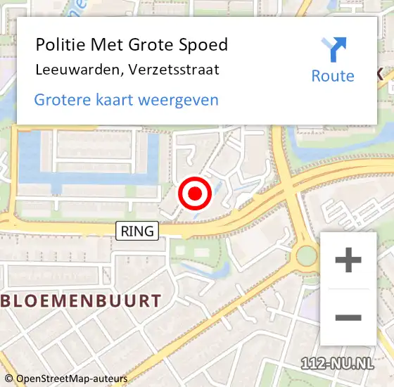 Locatie op kaart van de 112 melding: Politie Met Grote Spoed Naar Leeuwarden, Verzetsstraat op 14 mei 2024 15:04