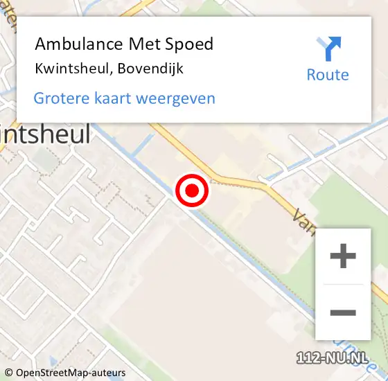 Locatie op kaart van de 112 melding: Ambulance Met Spoed Naar Kwintsheul, Bovendijk op 14 mei 2024 15:08