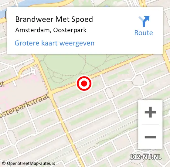 Locatie op kaart van de 112 melding: Brandweer Met Spoed Naar Amsterdam, Oosterpark op 14 mei 2024 15:09