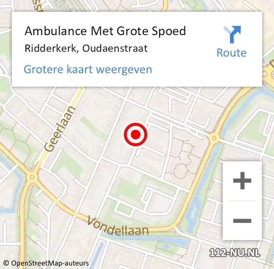 Locatie op kaart van de 112 melding: Ambulance Met Grote Spoed Naar Ridderkerk, Oudaenstraat op 14 mei 2024 15:12