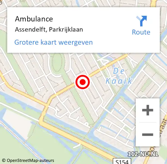 Locatie op kaart van de 112 melding: Ambulance Assendelft, Parkrijklaan op 14 mei 2024 15:13