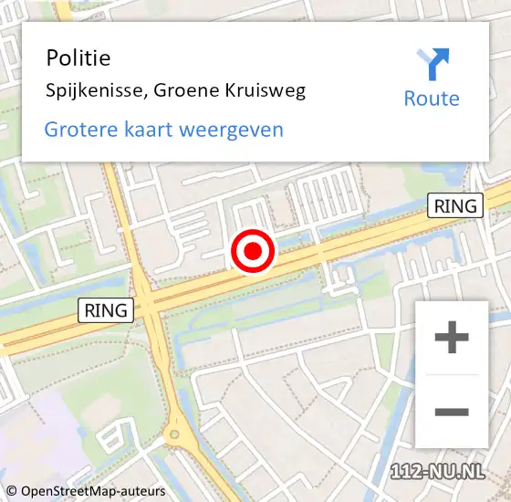 Locatie op kaart van de 112 melding: Politie Spijkenisse, Groene Kruisweg op 14 mei 2024 15:20