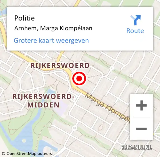 Locatie op kaart van de 112 melding: Politie Arnhem, Marga Klompélaan op 14 mei 2024 15:39