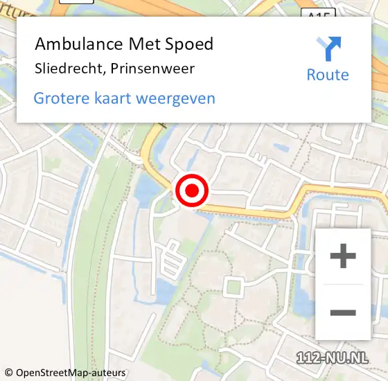 Locatie op kaart van de 112 melding: Ambulance Met Spoed Naar Sliedrecht, Prinsenweer op 14 mei 2024 15:41