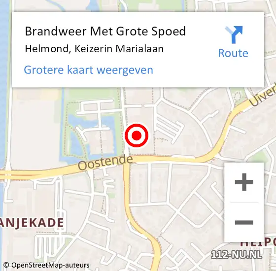 Locatie op kaart van de 112 melding: Brandweer Met Grote Spoed Naar Helmond, Keizerin Marialaan op 14 mei 2024 15:41