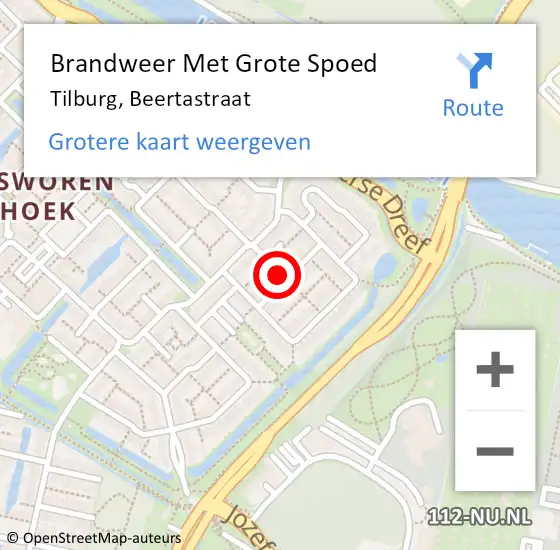 Locatie op kaart van de 112 melding: Brandweer Met Grote Spoed Naar Tilburg, Beertastraat op 14 mei 2024 15:46