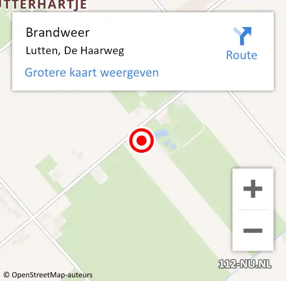 Locatie op kaart van de 112 melding: Brandweer Lutten, De Haarweg op 14 mei 2024 15:47