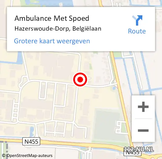 Locatie op kaart van de 112 melding: Ambulance Met Spoed Naar Hazerswoude-Dorp, Belgiëlaan op 14 mei 2024 15:54