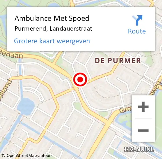 Locatie op kaart van de 112 melding: Ambulance Met Spoed Naar Purmerend, Landauerstraat op 14 mei 2024 15:58